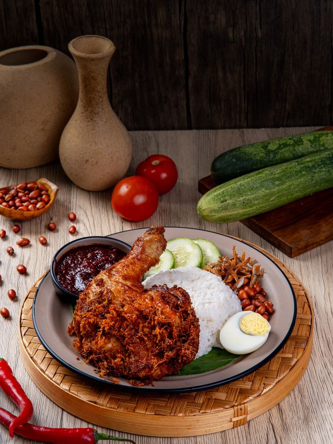 Nasi Lemak with Ayam Rempah